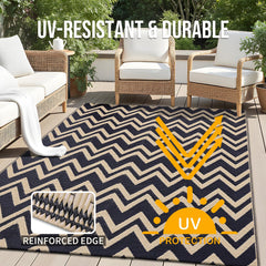 OLANLY outdoor rug displayed on a patio setting