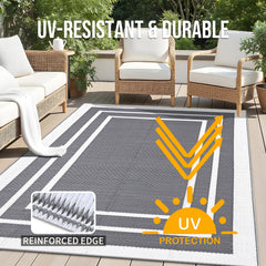 OLANLY Outdoor Rug showing the reversible grey and white pattern