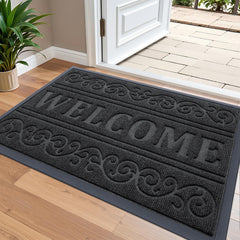 OLANLY Welcome Door Mat black front view