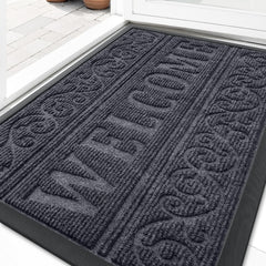 OLANLY Welcome Door Mat front view in medium grey