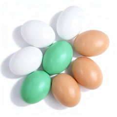 Oligei 8PCS Wooden Fake Eggs in green, white, and brown colors