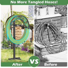 OLV Garden Hose Holder in a garden setting with flowers