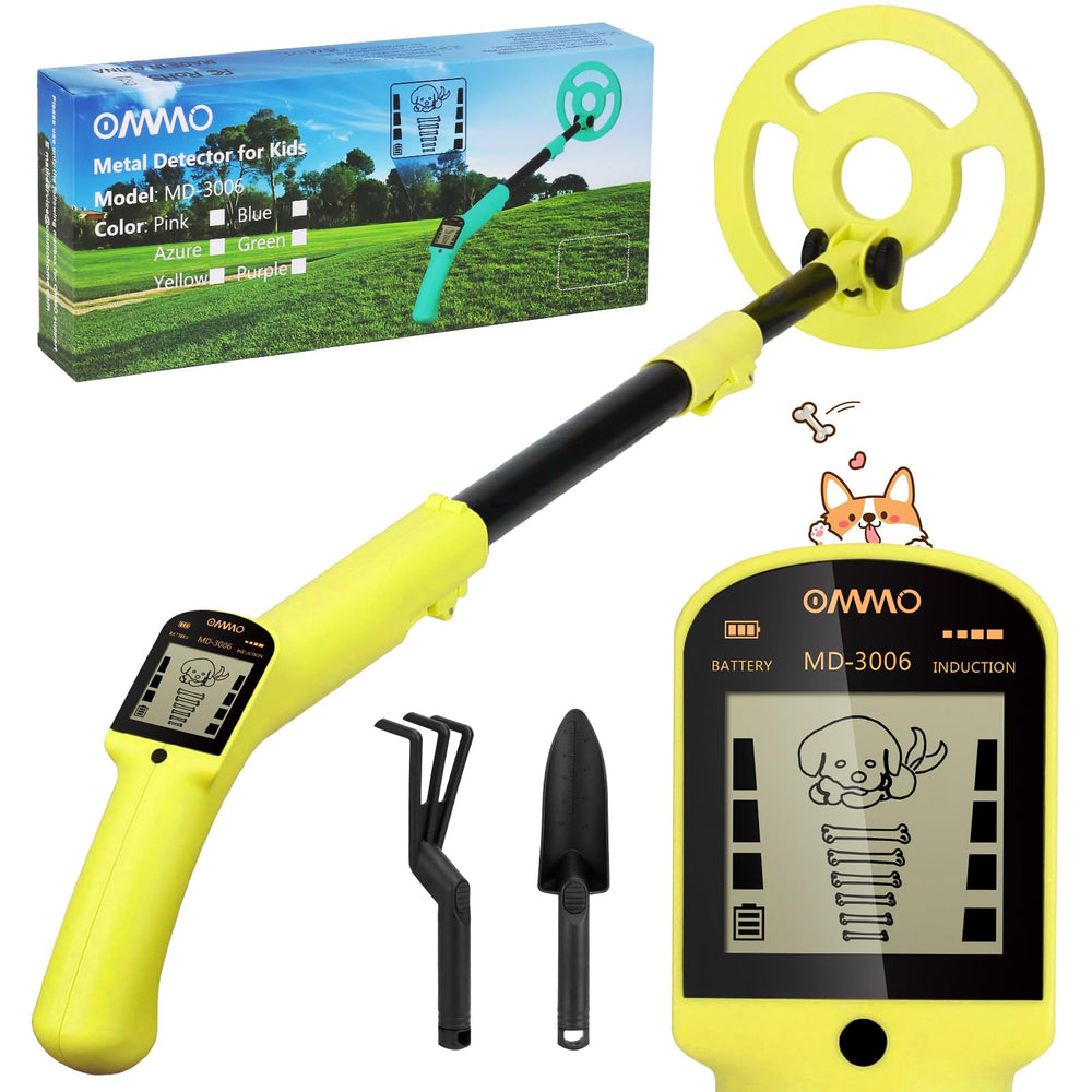 OMMO Kids Metal Detector front view with puppy LCD display