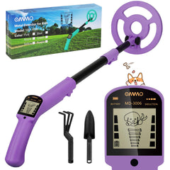 OMMO Kids Metal Detector purple model front view with LCD display
