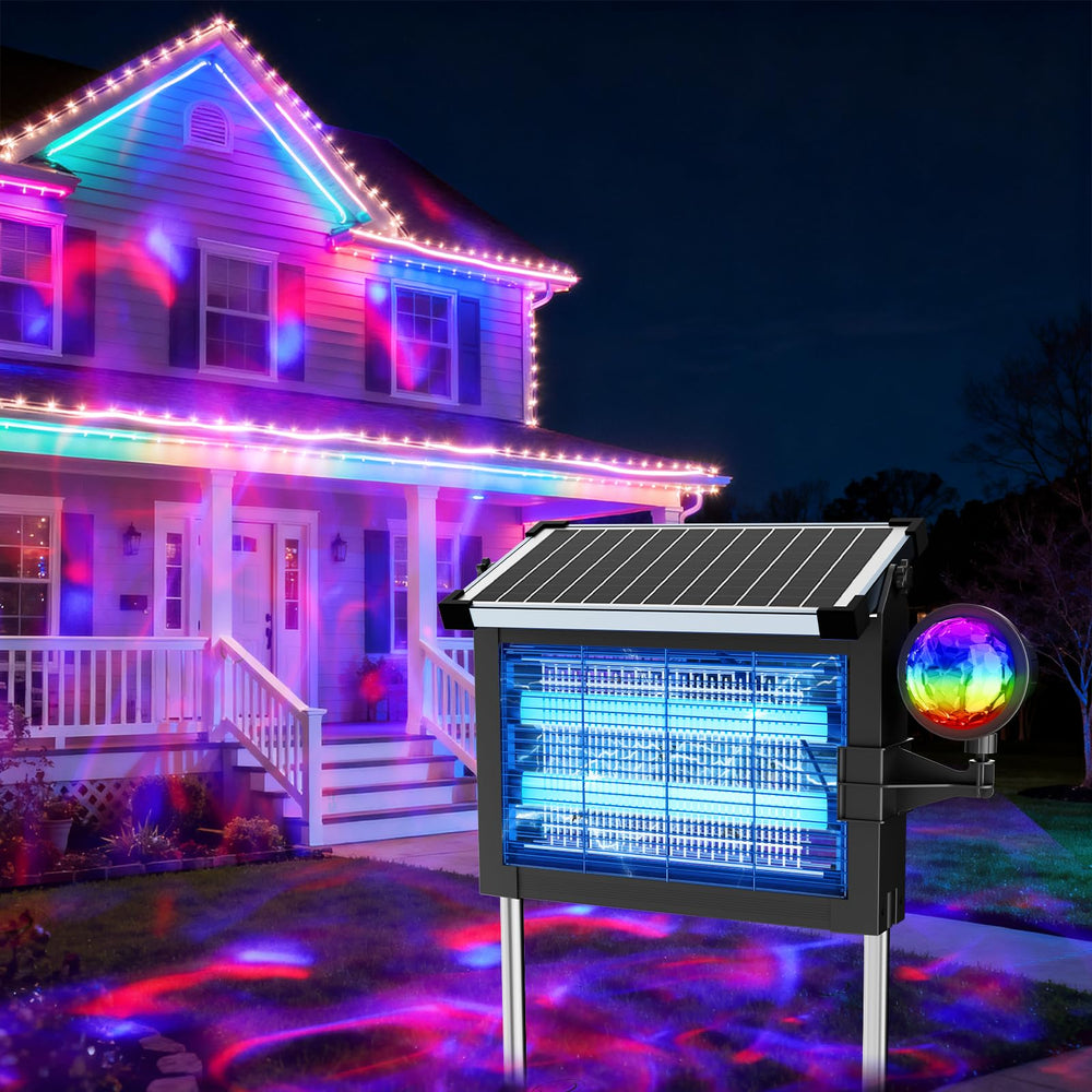OnBeam Solar Bug Zapper outdoor front view with projector lights