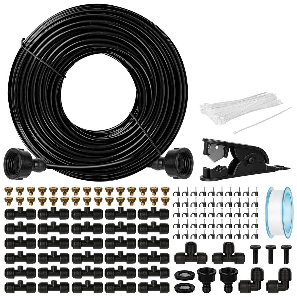 OnBrand 100FT Misting System components including hose and connectors