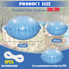 One 5ft diameter pool pillow with securing cords