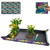 Onlysuki Extra Large Repotting Mat front view with colorful leaf print