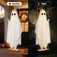 OOBILA ghost decoration with orange beanie and black felt eyes