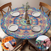 opstellen waterproof fitted round tablecloth red blue bohemia front view