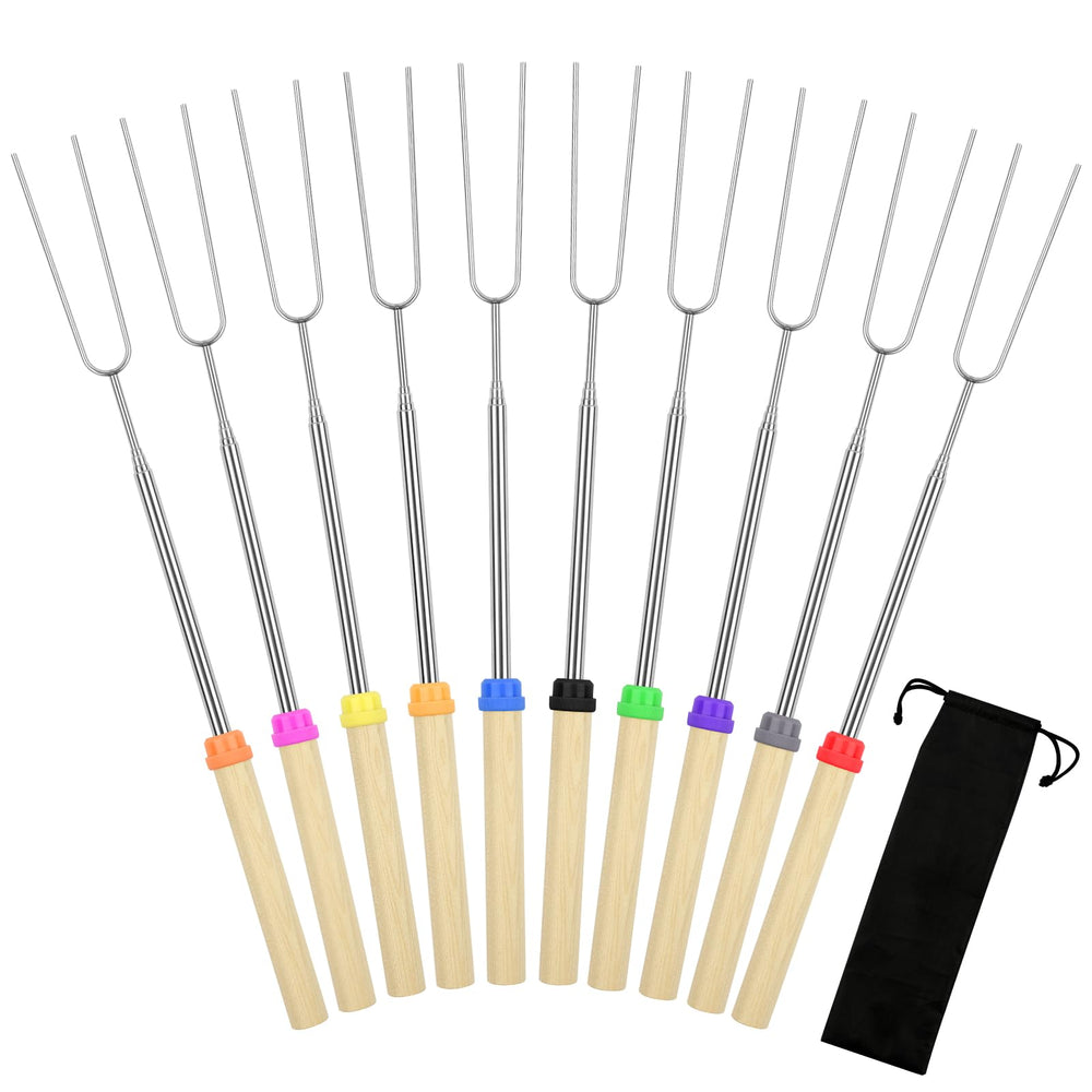 Opvixi 10 pack marshmallow roasting sticks in black drawstring bag