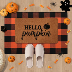 Orange and black plaid mat from PIXFAIRY