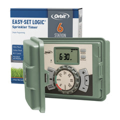 Orbit 6-Station Indoor/Outdoor Sprinkler Timer controller front view in green