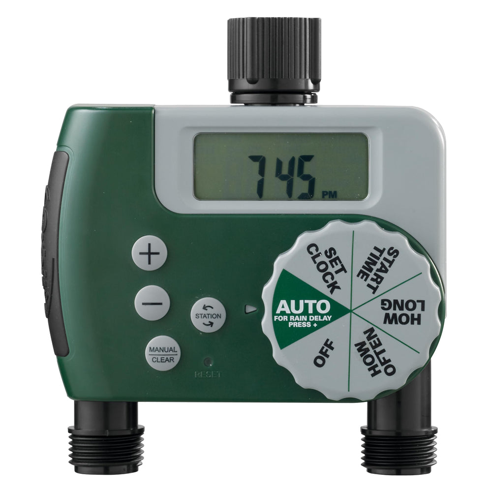 Orbit Programmable Digital Hose Watering Timer front view with LCD display