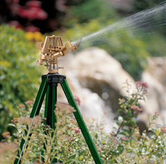 Orbit Tripod Zinc Impact Sprinkler side view showing metal impact head