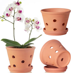 Orceler 6 Inch Terracotta Orchid Pot with saucer, brown
