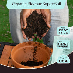 Organic potting soil for herbs in a planter