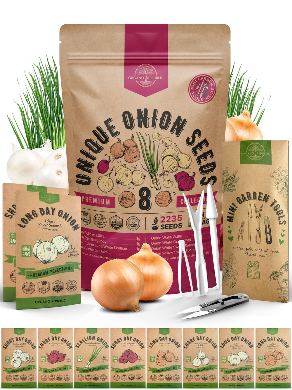 Organo Republic 8 Onion Seeds Variety Pack with seed packets