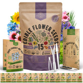 Organo Republic Edible Flower Seeds Variety Pack front view with seed packets