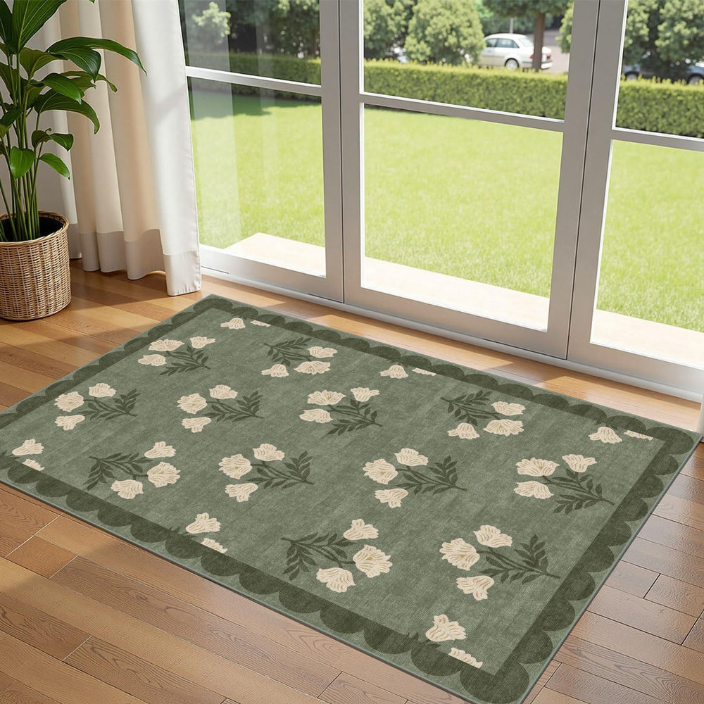 Othilic 3x5 Floral Entry Rug with green floral pattern