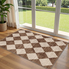 Othilic Brown Beige Checkered Entry Rug front view