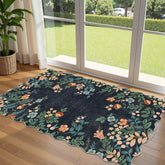 Othilic Dark Navy Floral Entry Rug front view with botanical design