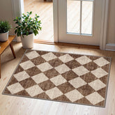 Othilic Front Door Rug 2x3 brown beige checkered diamond pattern front view