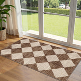Othilic Indoor Outdoor Mat front view with brown beige diamond pattern