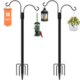 Ottsuls Bird Feeder Pole 76 IN front view with double shepherd's hooks