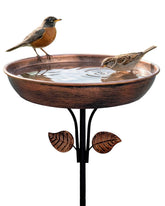 OUISJYER 12" metal bird bath front view, brown color