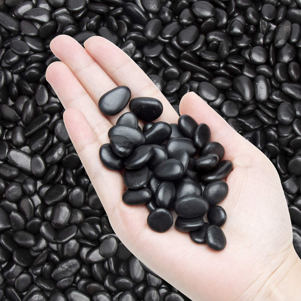 OUPENG Black Decorative Pebbles 3/8 inch size in a clear bag