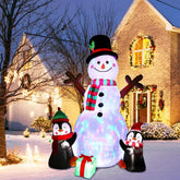 OurWarm 6ft inflatable snowman with penguins front view