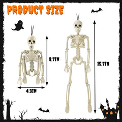 Outdoor Halloween decoration with skeletons hanging on a tree