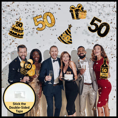 Outdoor setup of ComboJoy 50th birthday yard signs