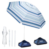 OutdoorMaster 7.2ft Beach Umbrella cyan striped front view