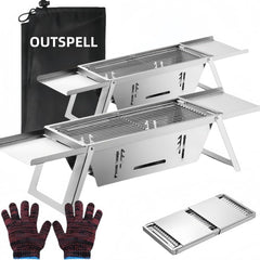 Outspell Portable Charcoal Grill front view with wood handle