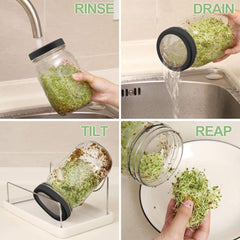 Overview of Kitmiido 32 oz mason jars and sprouting accessories