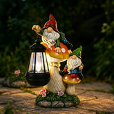 Ovewios Gnome Garden Decor front view with solar lantern