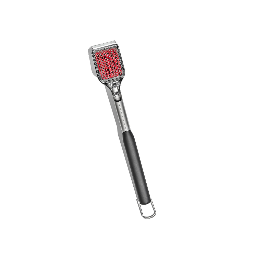 OXO Outdoor Coiled Grill Brush front view with stainless steel finish