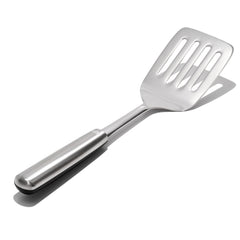 OXO Steel Cooking Turner showing non-slip grip handle