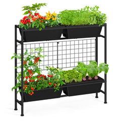 OYEAL Raised Garden Bed 32-inch tall with trellis, black