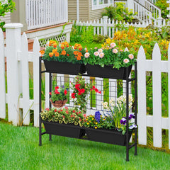 OYEAL raised planter with tomatoes climbing the trellis