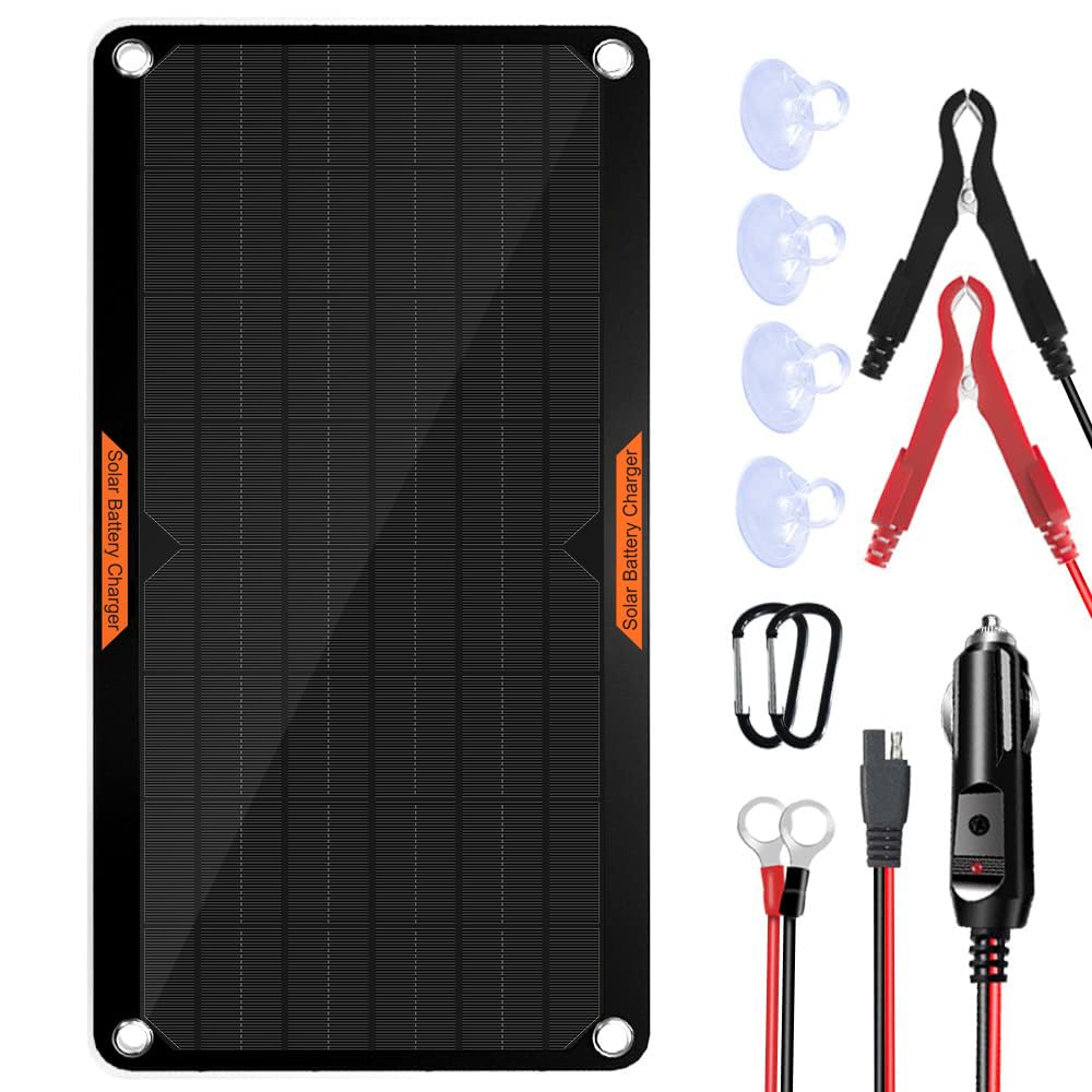 OYMSAE 10W solar panel charger front view with black finish