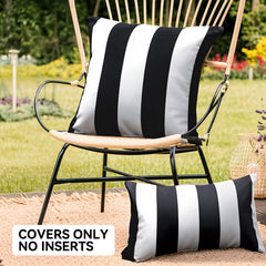 Pack of 2 Outdoor Waterproof Striped Pillow Covers in black and white