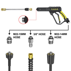 Package contents of POHIR Pressure Washer Gun showing nozzles and fittings