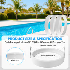 Package of Funmit C10 Pool Cleaner Tires showing three tires