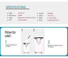 Package of Hanna Instruments Chlorine Reagents with dimensions shown