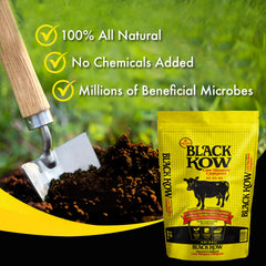 Packaging of Black Kow Composted Cow Manure Fertilizer 8 qt