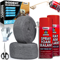 PAMAZY Rodent Barrier Kit including 2 steel wool rolls and spray foam cans
