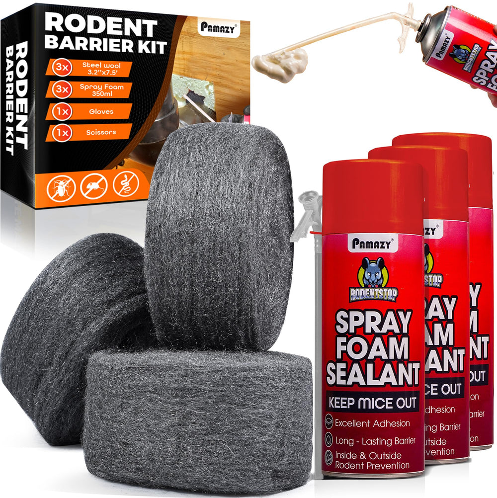 PAMAZY Rodent Barrier Kit including steel wool and spray foam